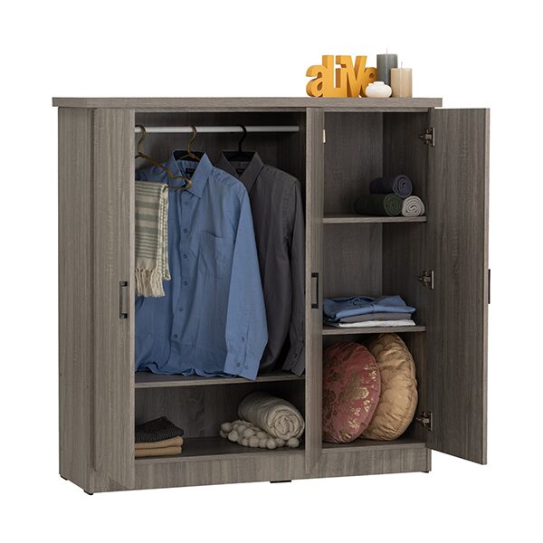 Armoire Basse Dublin 3 Portes- 354029- (6 compartiments + 1 portant à vêtement)