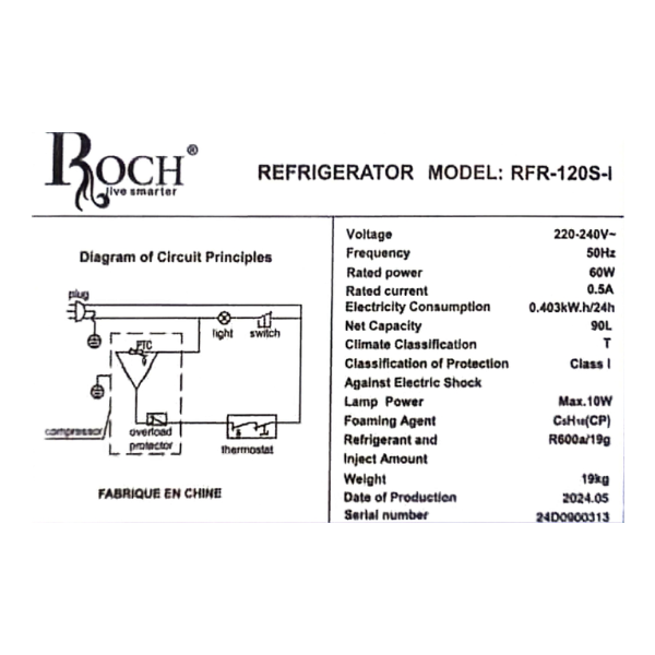 Réfrigérateur bar Roch RFR-120S - 90L Réfrigérateur bar Roch RFR-120S - 90L