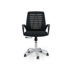 Chaise de bureau HT-7008B - Avec accoudoirs - Dossier en maille - Siège en tissu - Base en acier chromé
