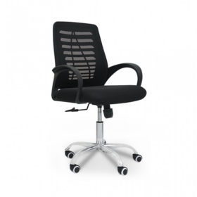 Chaise de bureau HT-7008B - Avec accoudoirs - Dossier en maille - Siège en tissu - Base en acier chromé