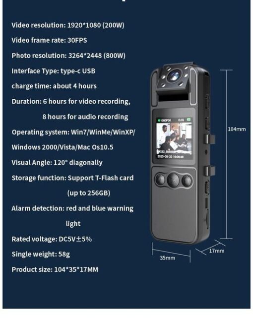 Caméra Corporelle FHD 1080P – Enregistrement Vidéo & Audio + MicroSD 64GB Caméra Corporelle FHD 1080P – Enregistrement Vidéo & Audio + MicroSD 64GB