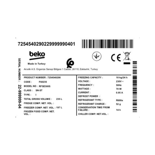 Congélateurs vertical Beko RFSE300S - 197L Congélateurs vertical Beko RFSE300S - 197L
