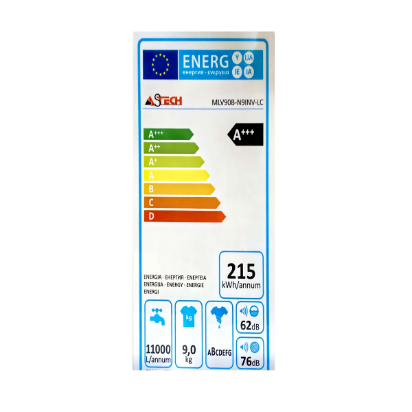 Machine à laver Astech MLV90B-N91NV-LC - 9kg -Inverter Machine à laver Astech MLV90B-N91NV-LC - 9kg -Inverter