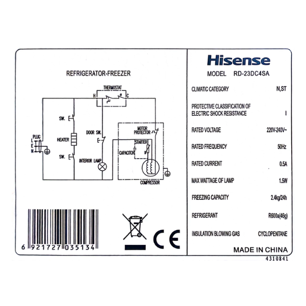 Réfrigérateur combiné Hisense RD-23DC4SA - 3T 175L Réfrigérateur combiné Hisense RD-23DC4SA - 3T 175L