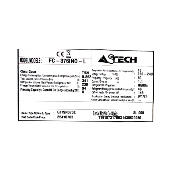 Réfrigérateur combiné avec fontaine ASTECH FC376INL - 324L - 3 Tiroirs (No-Frost) Réfrigérateur combiné avec fontaine ASTECH FC376INL - 324L - 3 Tiroirs (No-Frost)