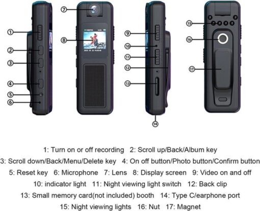 Mini Caméra de Corps HD 180° – Enregistrement Vidéo/Audio avec Vision Nocturne Mini Caméra de Corps HD 180° – Enregistrement Vidéo/Audio avec Vision Nocturne