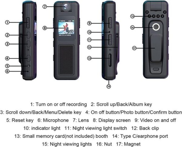 Mini Caméra de Corps HD 180° – Enregistrement Vidéo/Audio avec Vision Nocturne Mini Caméra de Corps HD 180° – Enregistrement Vidéo/Audio avec Vision Nocturne