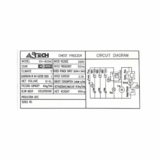 Congélateur Astech CH-920AC - 920 L Congélateur Astech CH-920AC - 920 L