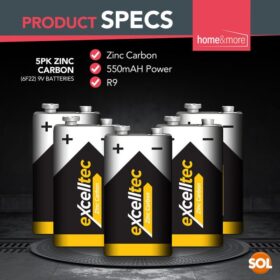 Batteries Durables Haute Performance Excelltel 5pk 9V 550 mAh Batteries Durables Haute Performance Excelltel 5pk 9V 550 mAh