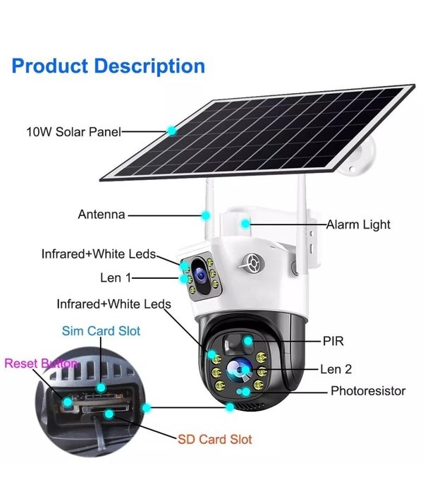 Caméra Solaire Double Objectif 4K 5MP + 128GB Caméra Solaire Double Objectif 4K 5MP + 128GB