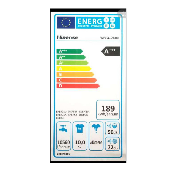 Machine à laver Hisense WF3S1043BT - 10 kg-A+++INVERTER Machine à laver Hisense WF3S1043BT - 10 kg-A+++INVERTER