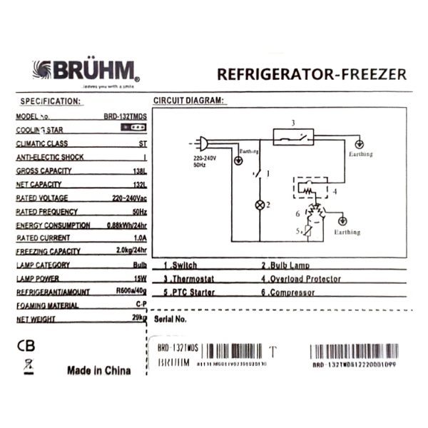 réfrigérateur 2 PORTES -Bruhm-BRD-132TMDS-132L réfrigérateur 2 PORTES -Bruhm-BRD-132TMDS-132L
