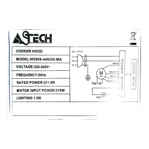 Hotte de cuisine Astech HO90S-44NOG-MA Noir Hotte de cuisine Astech HO90S-44NOG-MA Noir