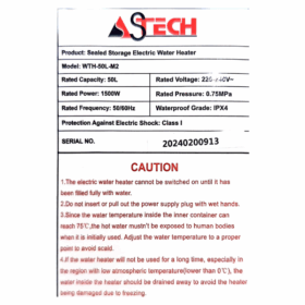 Chauffe-eau électrique Astech - 50 L – Image 3