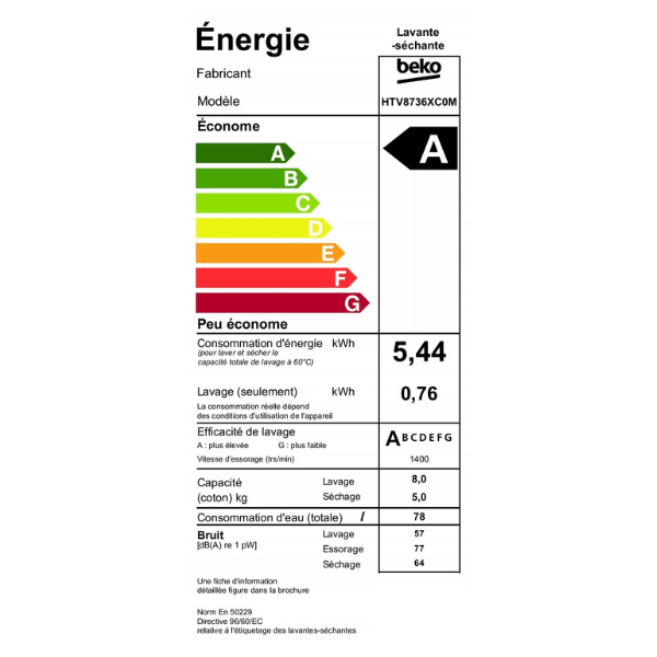 Machine à laver Beko HTV8736XCOM Lavante-Séchante 8kg/5kg-Inverter Machine à laver Beko HTV8736XCOM Lavante-Séchante 8kg/5kg-Inverter