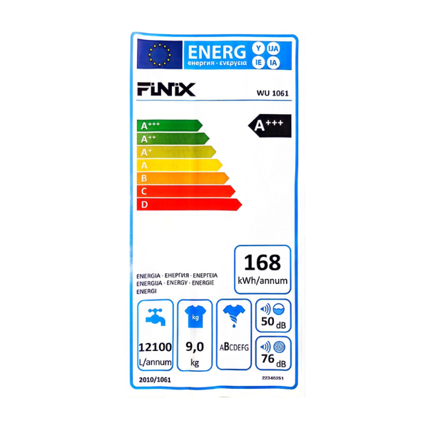 Machine à laver Finix WU1061 - 9kg - A+++ Machine à laver Finix WU1061 - 9kg - A+++