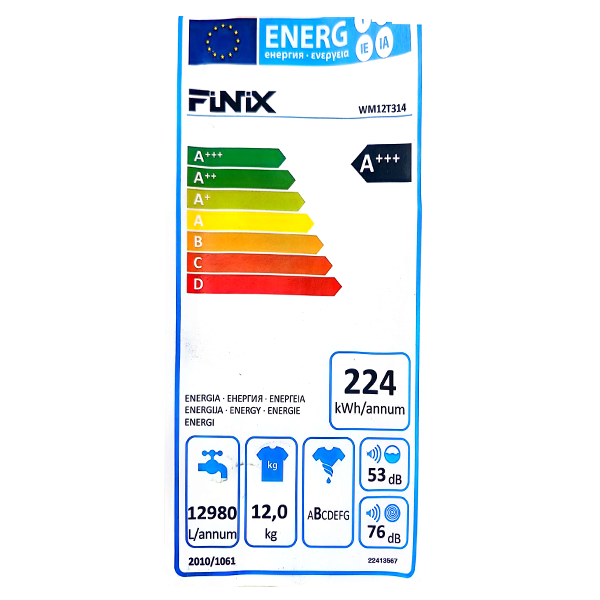Machine à laver Finix WM12T314 - 12kg (Inverter - Tambour en acier inoxydable - A+++) Machine à laver Finix WM12T314 - 12kg (Inverter - Tambour en acier inoxydable - A+++)