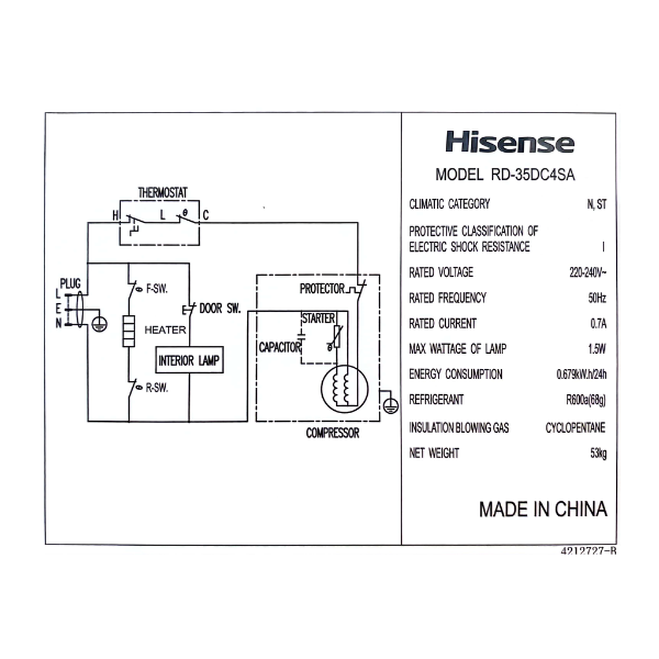 Réfrigérateur combiné Hisense RD-35DC4SA - 264 L-3tiroirs Réfrigérateur combiné Hisense RD-35DC4SA - 264 L-3tiroirs