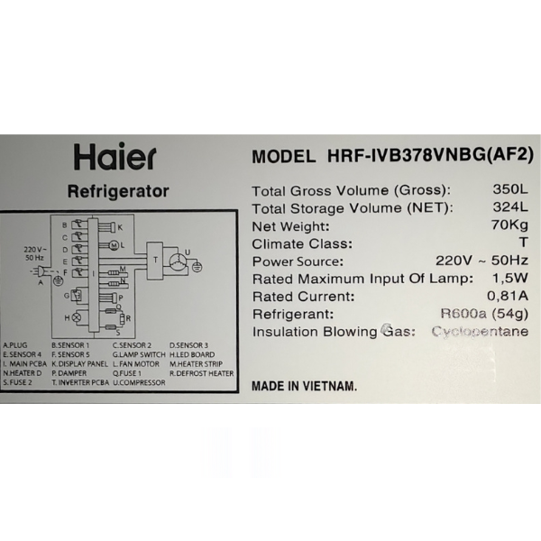 Réfrigérateur combiné Haier HRF-IVB378VN -324 L -Mirroir-Double inverter Réfrigérateur combiné Haier HRF-IVB378VN -324 L -Mirroir-Double inverter