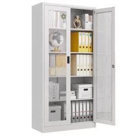 Armoire de bureau métallique - 2 Portes vitrées coulissantes - OZ-CAB103 - Rangement pour bureaux, maisons, écoles, espaces coworking – Image 3