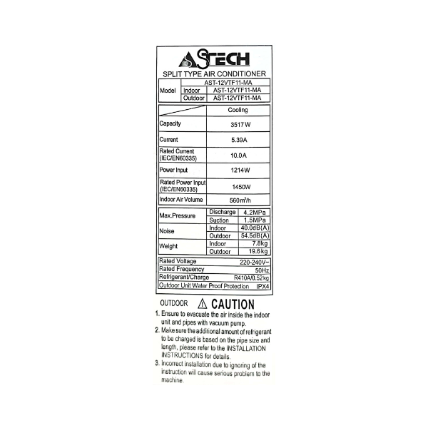 Split Astech 12VTF111 - 12000 BTU - (Inverter - Wifi) Split Astech 12VTF111 - 12000 BTU - (Inverter - Wifi)