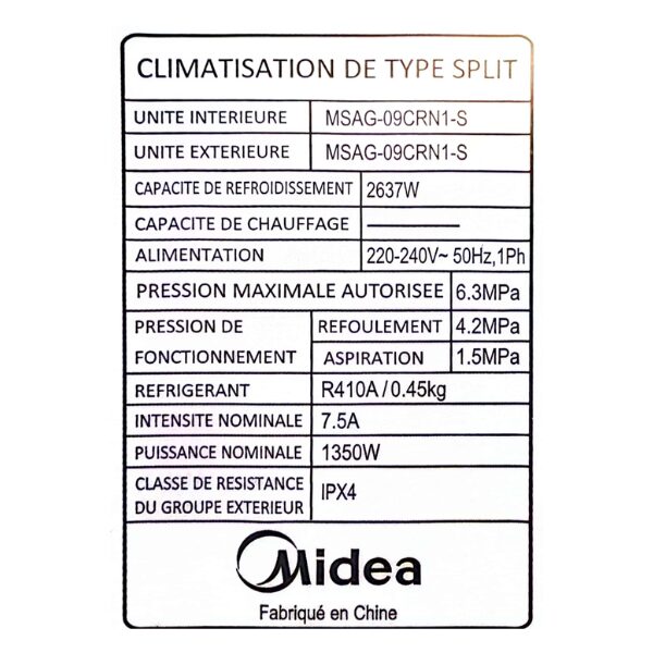 Climatiseur Midea MSAF-12CRDN1-12000 BTU-Inverter Climatiseur Midea MSAF-12CRDN1-12000 BTU-Inverter