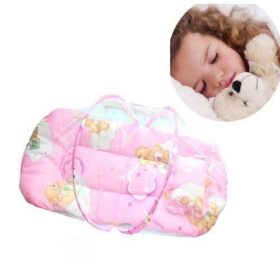 Lit d’Appoint Bébé Portable avec Moustiquaire - Pliable, Léger, avec Matelas et Jouet Musical - Rose