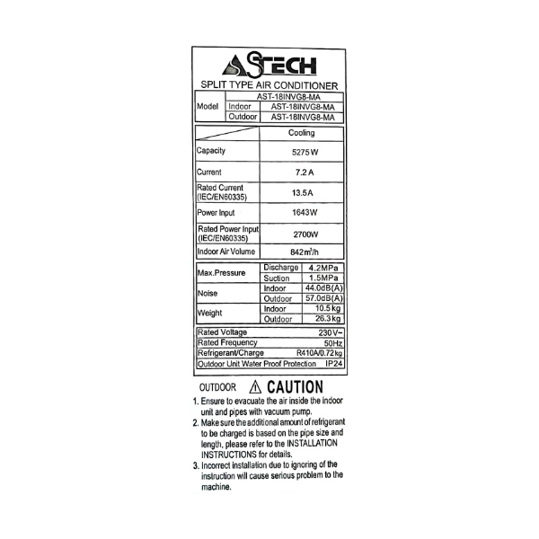 Split Astech 18INV8MA - 18000 BTU (Inverter) Split Astech 18INV8MA - 18000 BTU (Inverter)