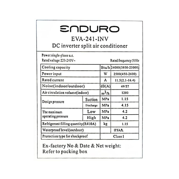 Split Enduro EVA0240INV 24000 BTU -(Inverter) Split Enduro EVA0240INV 24000 BTU -(Inverter)