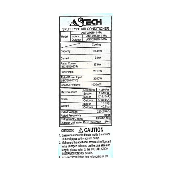 Split Astech AST-24GB41-MA - 24000 BTU Split Astech AST-24GB41-MA - 24000 BTU