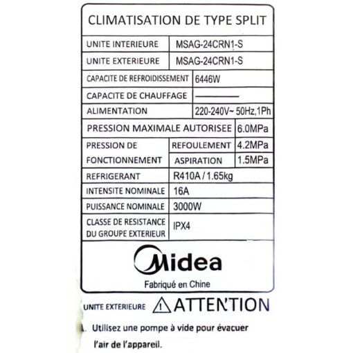 SPLIT MIDEA MSAG-24CRN1-24000BTU SPLIT MIDEA MSAG-24CRN1-24000BTU