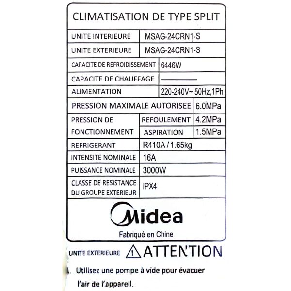 SPLIT MIDEA MSAG-24CRN1-24000BTU SPLIT MIDEA MSAG-24CRN1-24000BTU