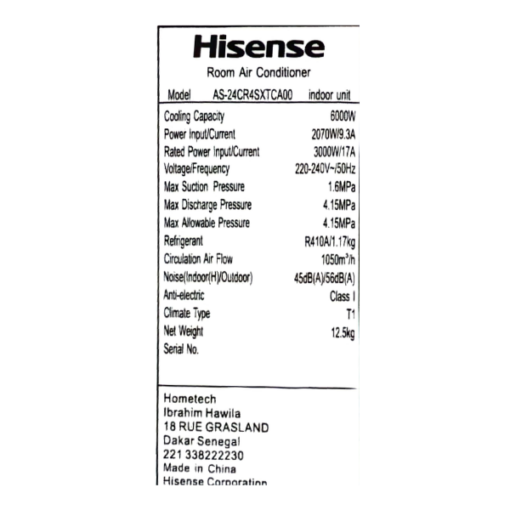 Split Hisense AS-24CR4 24000 BTU - R410A Split Hisense AS-24CR4 24000 BTU - R410A