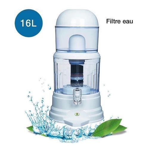 Eco Filtre à Eau Potable – 16L – Distributeur avec Cartouche Amovible – Purificateur Alcalin – Blanc Transparent Eco Filtre à Eau Potable – 16L – Distributeur avec Cartouche Amovible – Purificateur Alcalin – Blanc Transparent