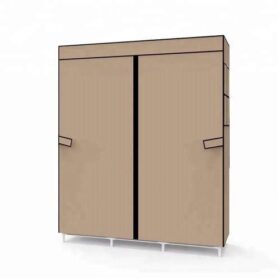 Armoire de Rangement Pliable avec 3 Compartiments – Penderie Portable en Tissu et Acier – 130x45x175 cm – Marron – Image 3