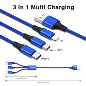 Câble USB Nylon 3-en-1 – iPhone, Android, Type-C, Bleu, Charge Rapide & Résistant – Image 5