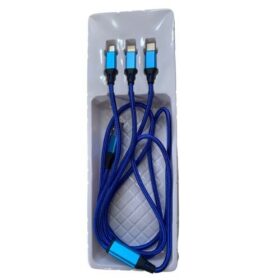 Câble USB Nylon 3-en-1 – iPhone, Android, Type-C, Bleu, Charge Rapide & Résistant – Image 4