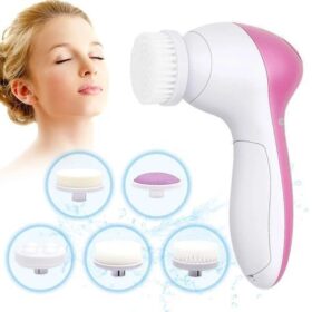 Brosse Nettoyante Visage Rotative 5 en 1 – Rose et Blanc