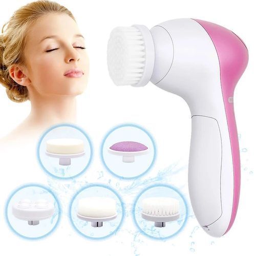 Brosse Nettoyante Visage Rotative 5 en 1 – Rose et Blanc Brosse Nettoyante Visage Rotative 5 en 1 – Rose et Blanc