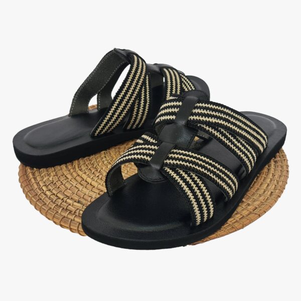Sandale Homme en Cuir Noir & Beige – Taille 45 Sandale Homme en Cuir Noir & Beige – Taille 45