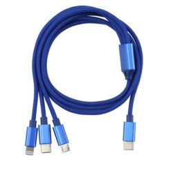 Câble USB Nylon 3-en-1 – iPhone, Android, Type-C, Bleu, Charge Rapide & Résistant
