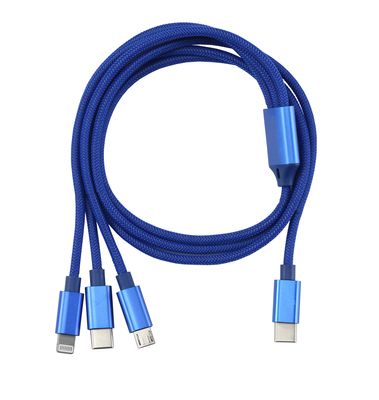 Câble USB Nylon 3-en-1 – iPhone, Android, Type-C, Bleu, Charge Rapide & Résistant Câble USB Nylon 3-en-1 – iPhone, Android, Type-C, Bleu, Charge Rapide & Résistant
