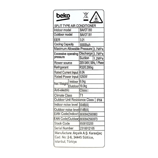 Split Beko BAVOT 090NG - 9000 BTU (Inverter) Split Beko BAVOT 090NG - 9000 BTU (Inverter)