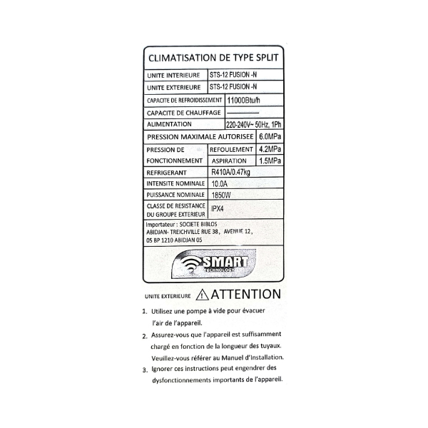 Split Smart Technology STS-12 - 12000 BTU Split Smart Technology STS-12 - 12000 BTU