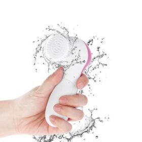 Brosse Nettoyante Visage Rotative 5 en 1 – Rose et Blanc – Image 4