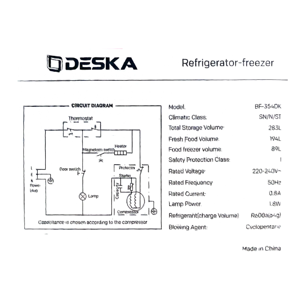 Réfrigérateur combiné DESKA BF354DK - 283L - 3 Tiroirs - A+ - Avec Fontaine à eau Réfrigérateur combiné DESKA BF354DK - 283L - 3 Tiroirs - A+ - Avec Fontaine à eau