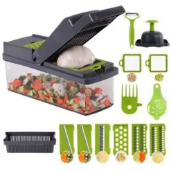 Ensemble Coupe Oignon & Légumes – Éplucheur & Râpe Multifonctionnel 12 en 1