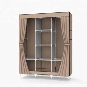 Armoire de Rangement Pliable avec 3 Compartiments – Penderie Portable en Tissu et Acier – 130x45x175 cm – Marron – Image 2
