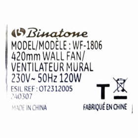 Ventilateur mural Binatone WF-1806 18'' – Image 3