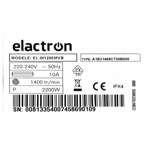 Machine à laver ELACTRON EL-W1200MVW-12KG-(Inverter) Machine à laver ELACTRON EL-W1200MVW-12KG-(Inverter)